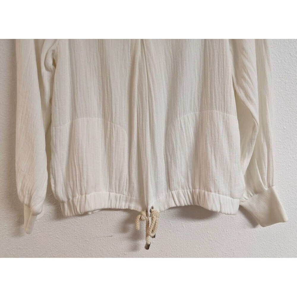 Women's ZARA W/B Collection Cotton Gauze Chiffon Back LS Tie Waist Top M - Picture 3 of 8